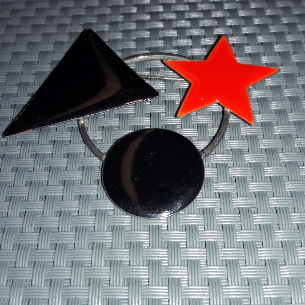 Vintage 80's Enamel and Metal Abstract Brooch COOL